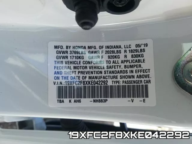19XFC2F8XKE042292 фото 2