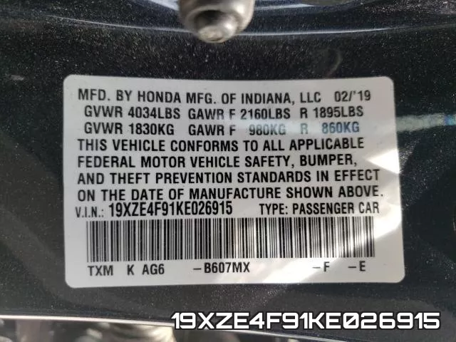 19XZE4F91KE026915 фото 2
