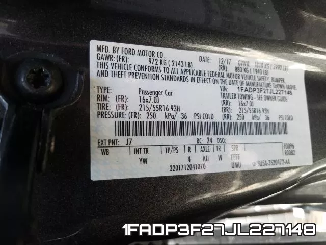 1FADP3F27JL227148 фото 2