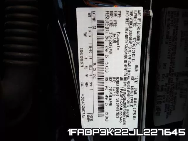 1FADP3K22JL227645 фото 2