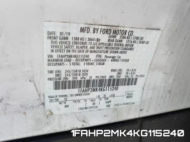 1FAHP2MK4KG115240 фото 2