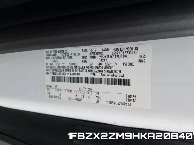 1FBZX2ZM9HKA20840 фото 2