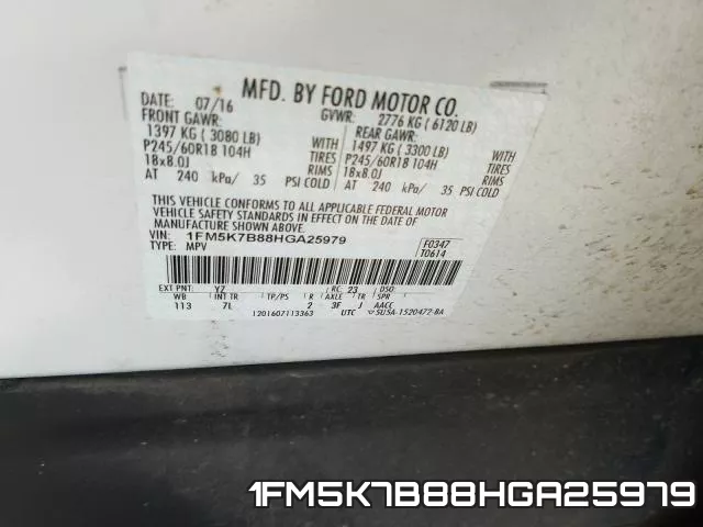 1FM5K7B88HGA25979 фото 2