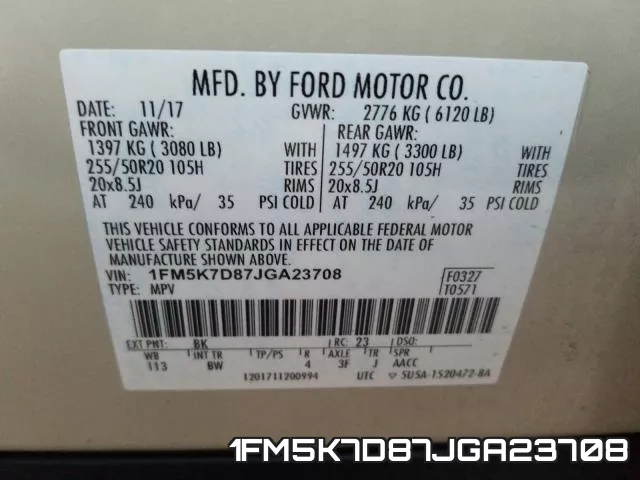 1FM5K7D87JGA23708 фото 2