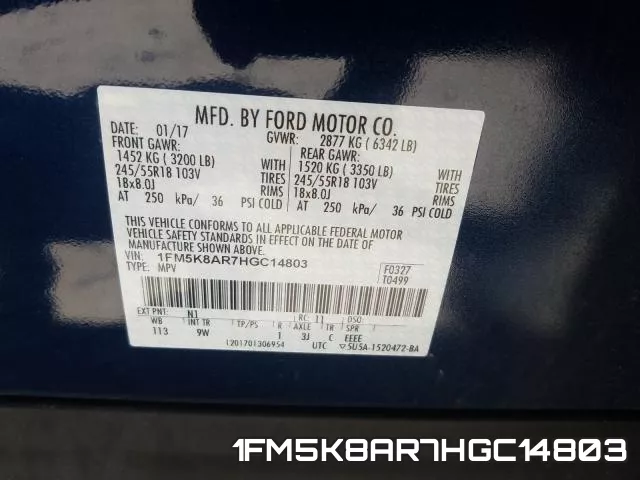 1FM5K8AR7HGC14803 фото 2
