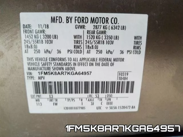 1FM5K8AR7KGA64957 фото 2