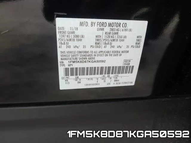 1FM5K8D87KGA50592 фото 2