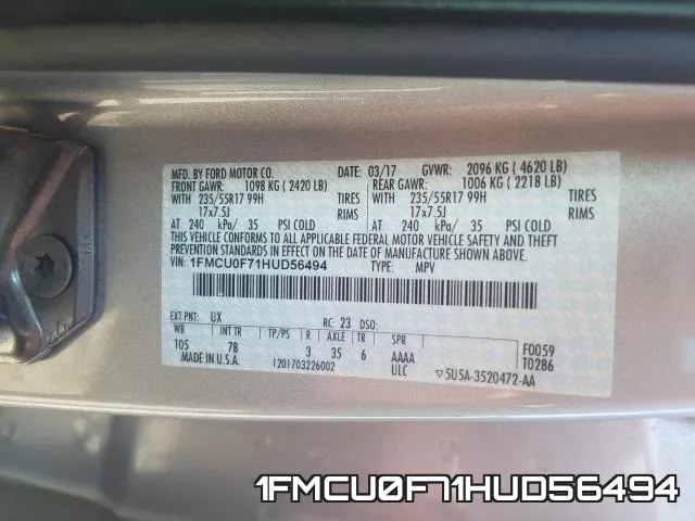 1FMCU0F71HUD56494 фото 2
