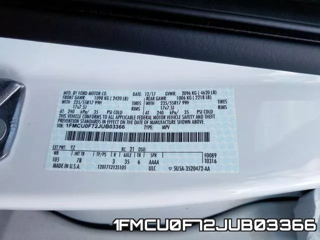 1FMCU0F72JUB03366 фото 2