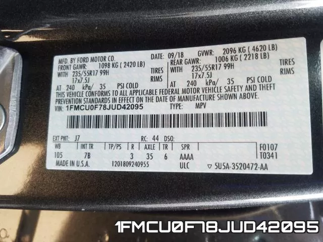 1FMCU0F78JUD42095 фото 2