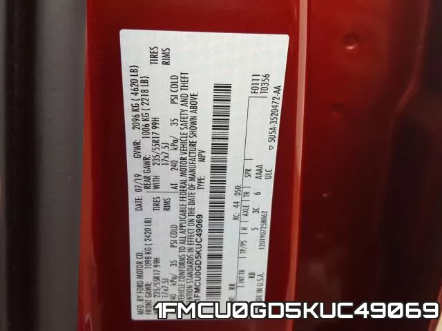 1FMCU0GD5KUC49069 фото 2