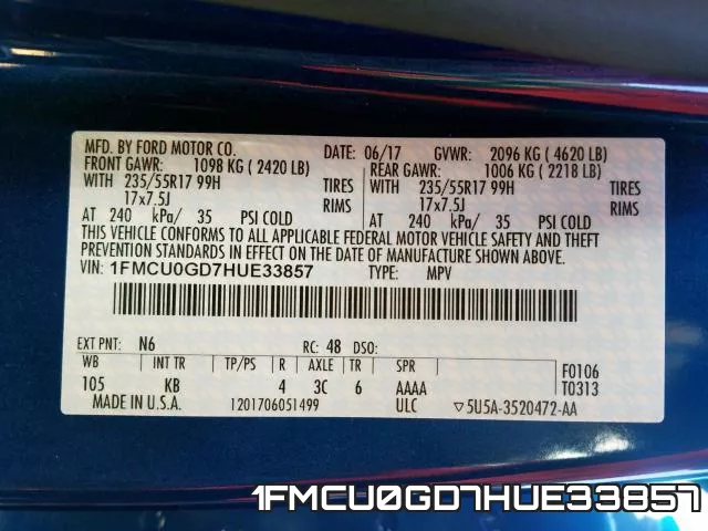 1FMCU0GD7HUE33857 фото 2
