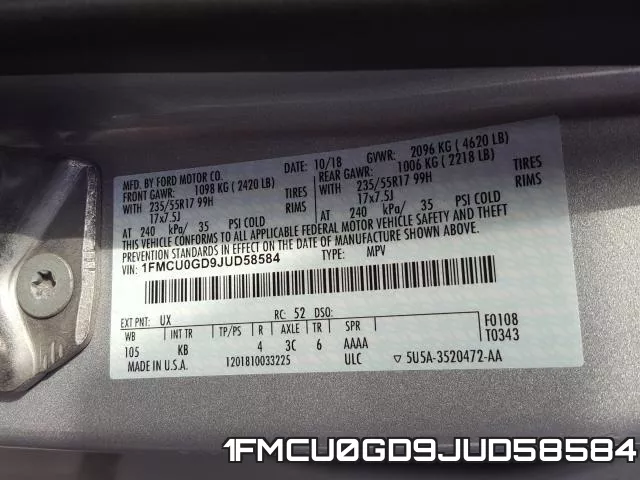 1FMCU0GD9JUD58584 фото 2