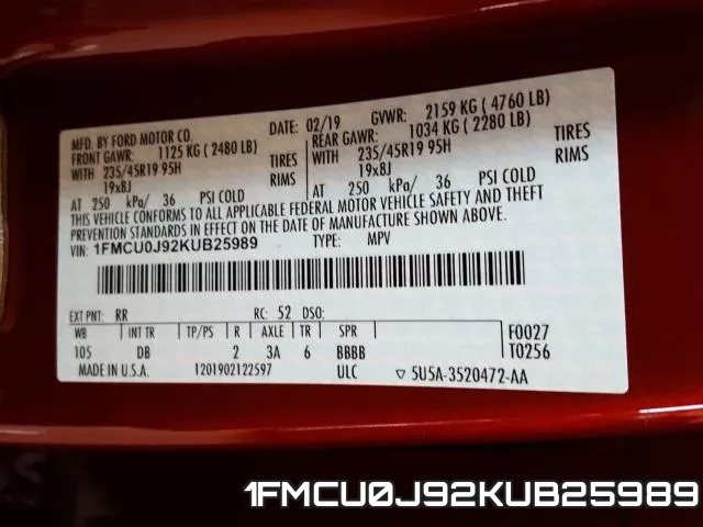 1FMCU0J92KUB25989 фото 2