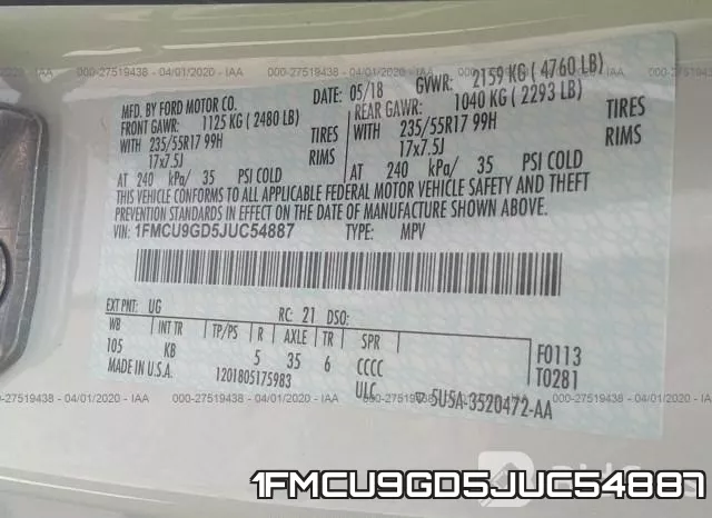 1FMCU9GD5JUC54887 фото 10