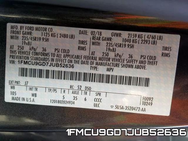 1FMCU9GD7JUB52636 фото 2