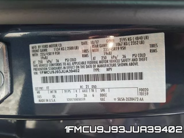 1FMCU9J93JUA39402 фото 2