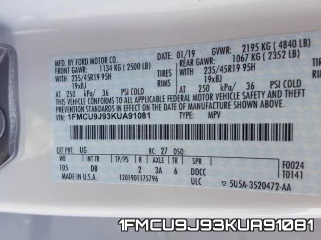 1FMCU9J93KUA91081 фото 2