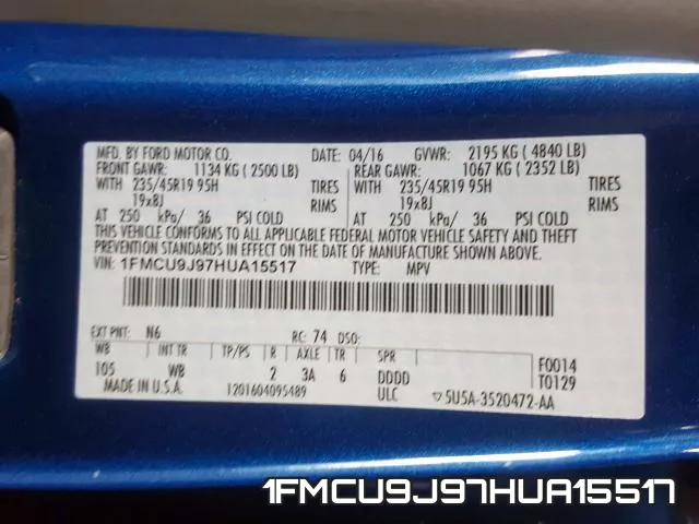 1FMCU9J97HUA15517 фото 2