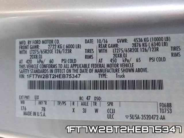 1FT7W2BT2HEB75347 фото 2