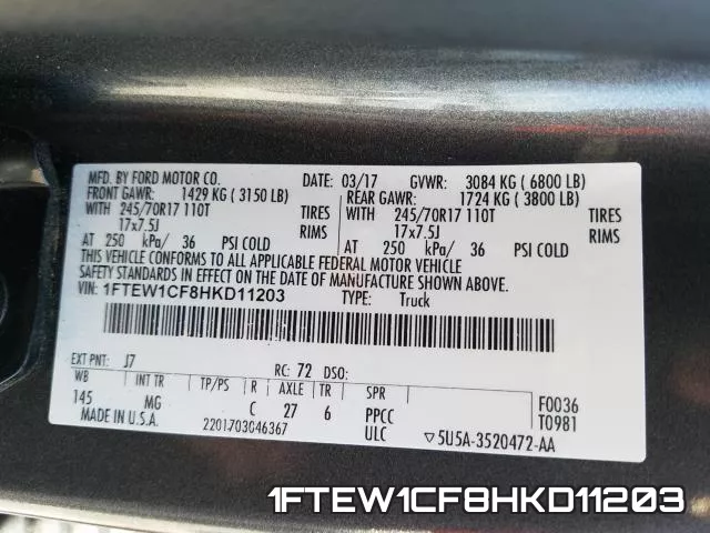 1FTEW1CF8HKD11203 фото 2