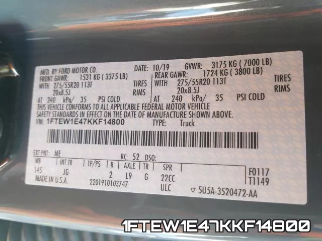 1FTEW1E47KKF14800 фото 2