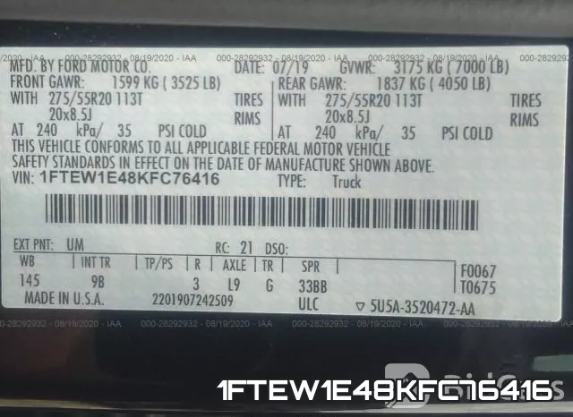 1FTEW1E48KFC76416 фото 10