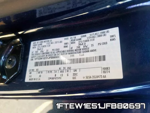 1FTEW1E51JFB80697 фото 2