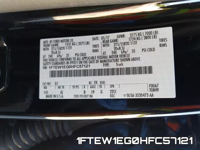 1FTEW1EG0HFC57121 фото 2