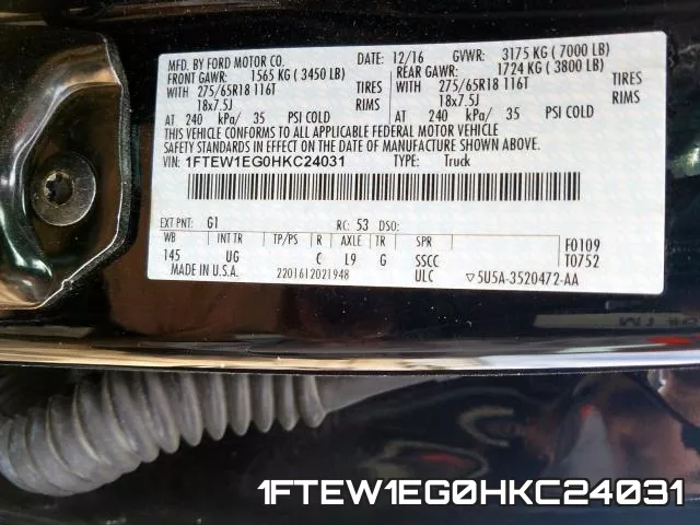 1FTEW1EG0HKC24031 фото 2