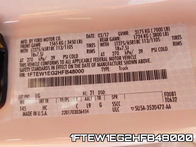 1FTEW1EG2HFB48000 фото 2