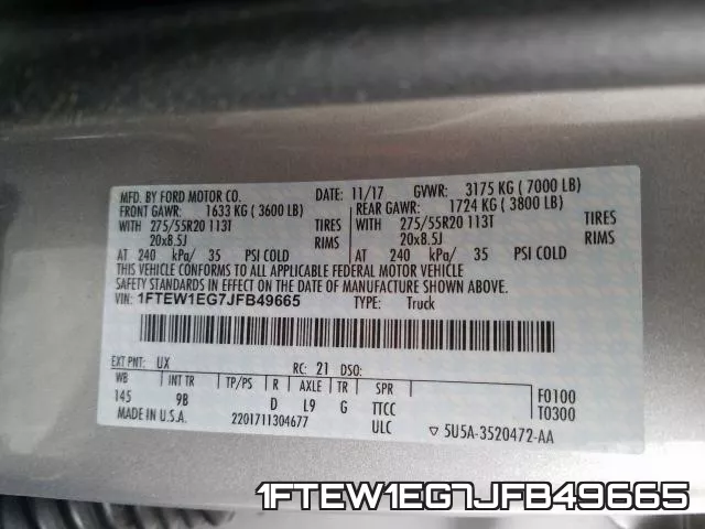 1FTEW1EG7JFB49665 фото 2