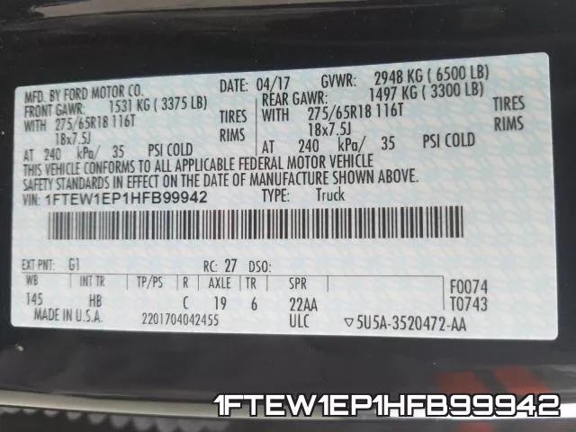 1FTEW1EP1HFB99942 фото 2