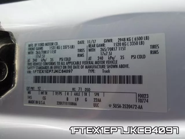 1FTEX1EP7JKC84097 фото 2