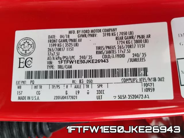 1FTFW1E50JKE26943 фото 2