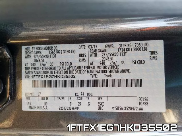 1FTFX1EG7HKD35502 фото 2