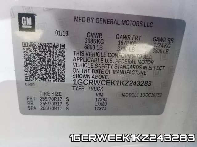 1GCRWCEK1KZ243283 фото 2
