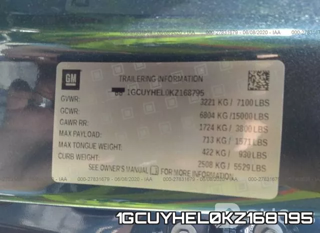 1GCUYHEL0KZ168795 фото 10
