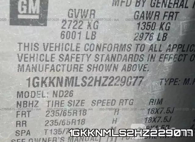 1GKKNMLS2HZ229077 фото 10