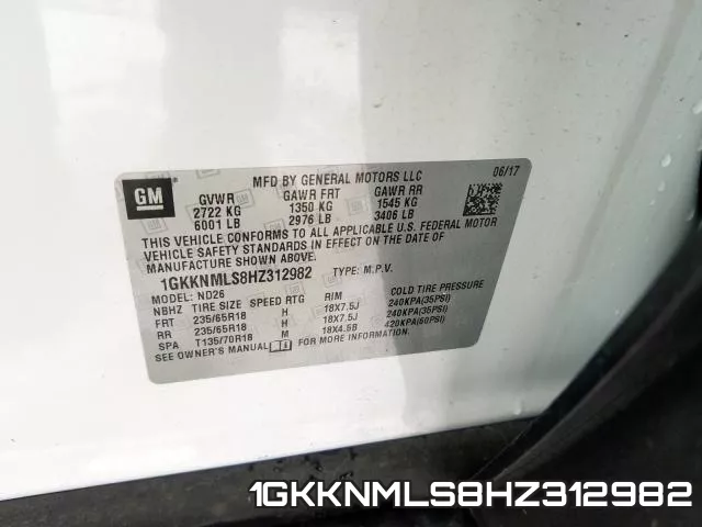 1GKKNMLS8HZ312982 фото 2