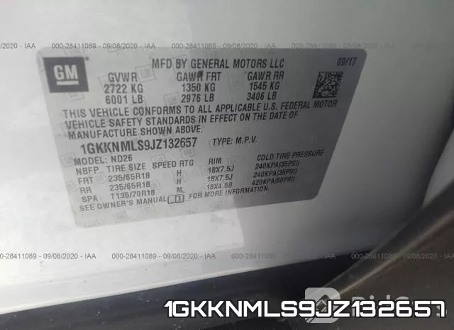 1GKKNMLS9JZ132657 фото 10
