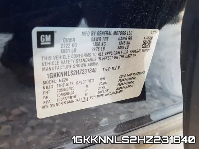 1GKKNNLS2HZ231840 фото 2