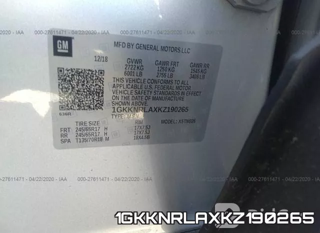 1GKKNRLAXKZ190265 фото 10