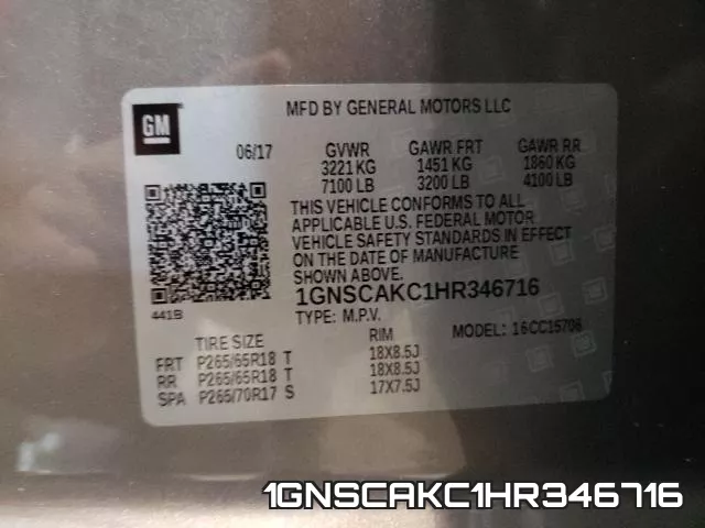 1GNSCAKC1HR346716 фото 2