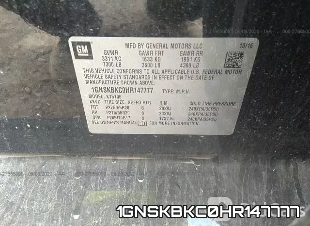 1GNSKBKC0HR147777 фото 10
