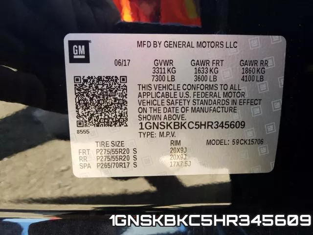 1GNSKBKC5HR345609 фото 2