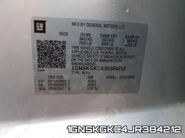 1GNSKGKC4JR384212 фото 2