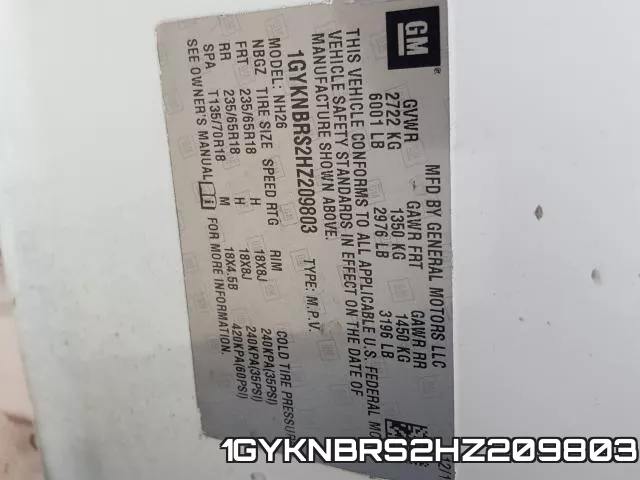 1GYKNBRS2HZ209803 фото 2
