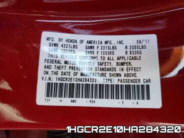 1HGCR2E10HA284320 фото 2