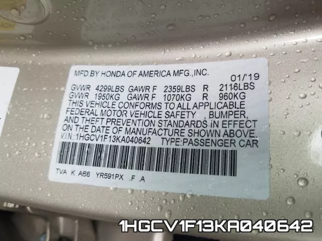 1HGCV1F13KA040642 фото 2